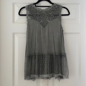 Camo green peplum and lace top